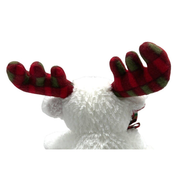 Plush Christmas plaid Antler White Reindeer Toy Holiday Stuffed Animal Bow 15" - Picture 7 of 9